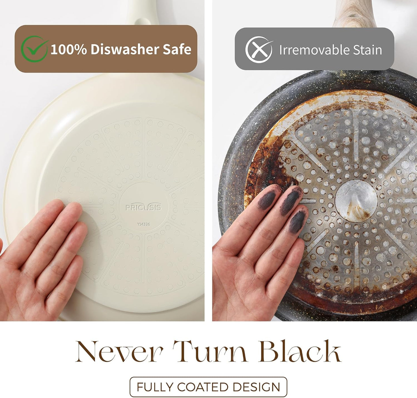 PRICUSIS Ceramic Nonstick Saucepan with Lid, 2 Quart Non Toxic Pot with Pour Spouts, Full Coated, 100% Dishwasher Safe, Induction Compatible & Oven Safe, PTFE PFAS & PFOA Free, Coconut White