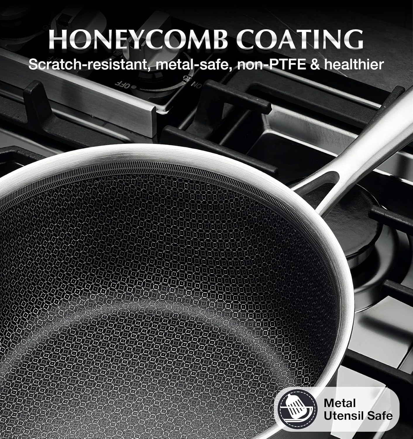 KOCH SYSTEME CS Hybrid Nonstick Stainless Steel Sauce Pan with Steamer Insert, 18/10 Steel 2QT Sauce Pan with Lid, Triple Stainless Steel Pot with Honeycomb Interior, Induction Compatible & Oven Safe