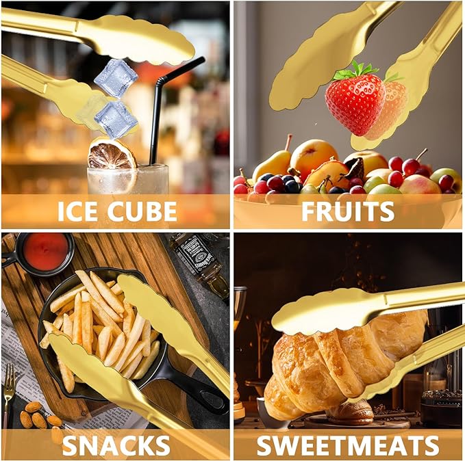 4 Pack Gold Serving Tongs XEVOM Buffet Tongs Serving Utensils Salad Tongs - Image 5