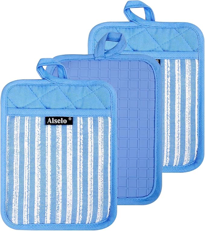 Alselo Silicone Pot Holders Set of 3 Heat Resistant & Non Slip Potholders - Image 9