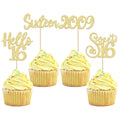 Gyufise 24pcs Sweet 16 Cupcake Toppers - Gold Glitter, Hello 16, Cupcake Picks, Cake Decorations for 16th Birthday Party Supplies