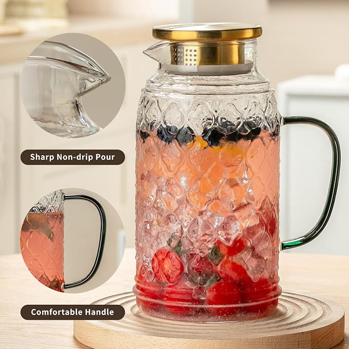 Buaic Glass Pitcher with Lid, 84 oz/2.5 Liter Vintage Water Pitcher, Iced Tea - Image 4