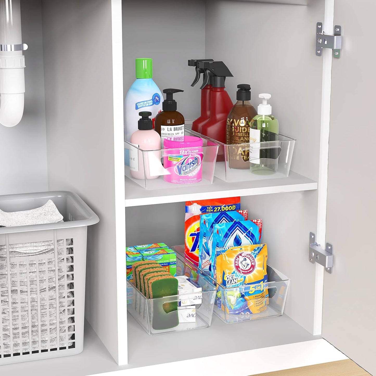 Simple Houseware 4 Pcs Pantry Clear Bin Storage Organizer, 14" x 7" x 3.75"