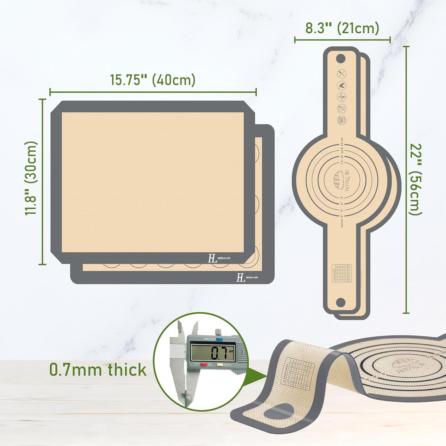 Silicone Baking Mat Cookie Sheet for Oven, Non-Stick Reusable Food Safe silicone mats for baking, Baking Sheet Liner, Oven Baking Sheet for Making Bread, Cookies,Macaron,Pizza(1+1 +2)