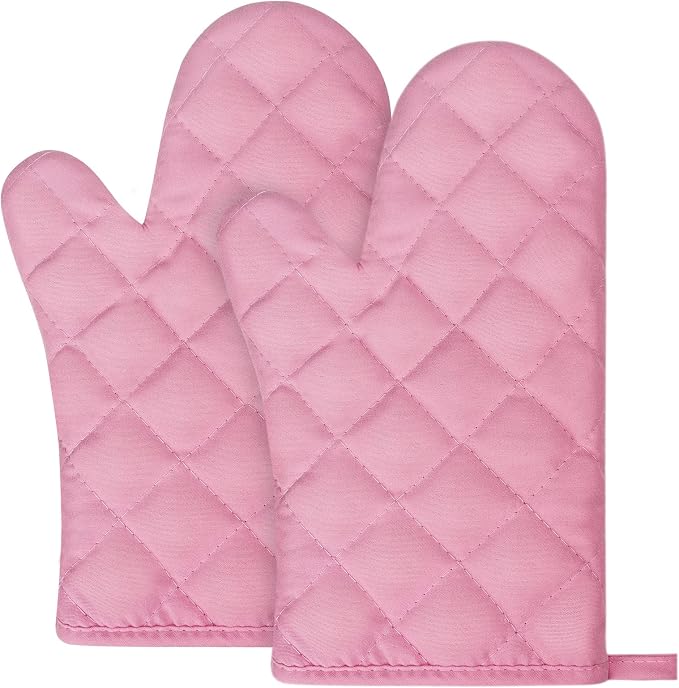 AUAUY Pink Oven Mitts, 1 Pair Kitchen Mittens, 392°F Heat Resistant Oven Gloves by AUAUY