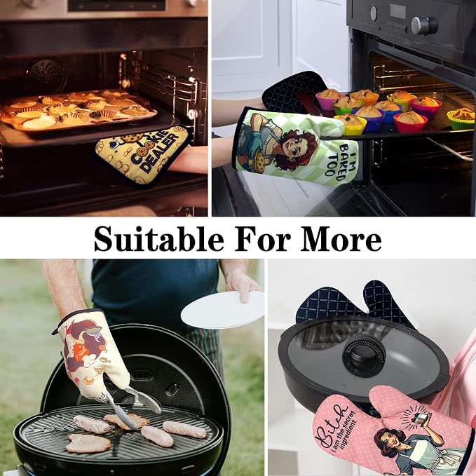 2 Pack Funny Baking Oven Mitts for Women, Baking Queen, Heat Resistant Silicone - Image 6
