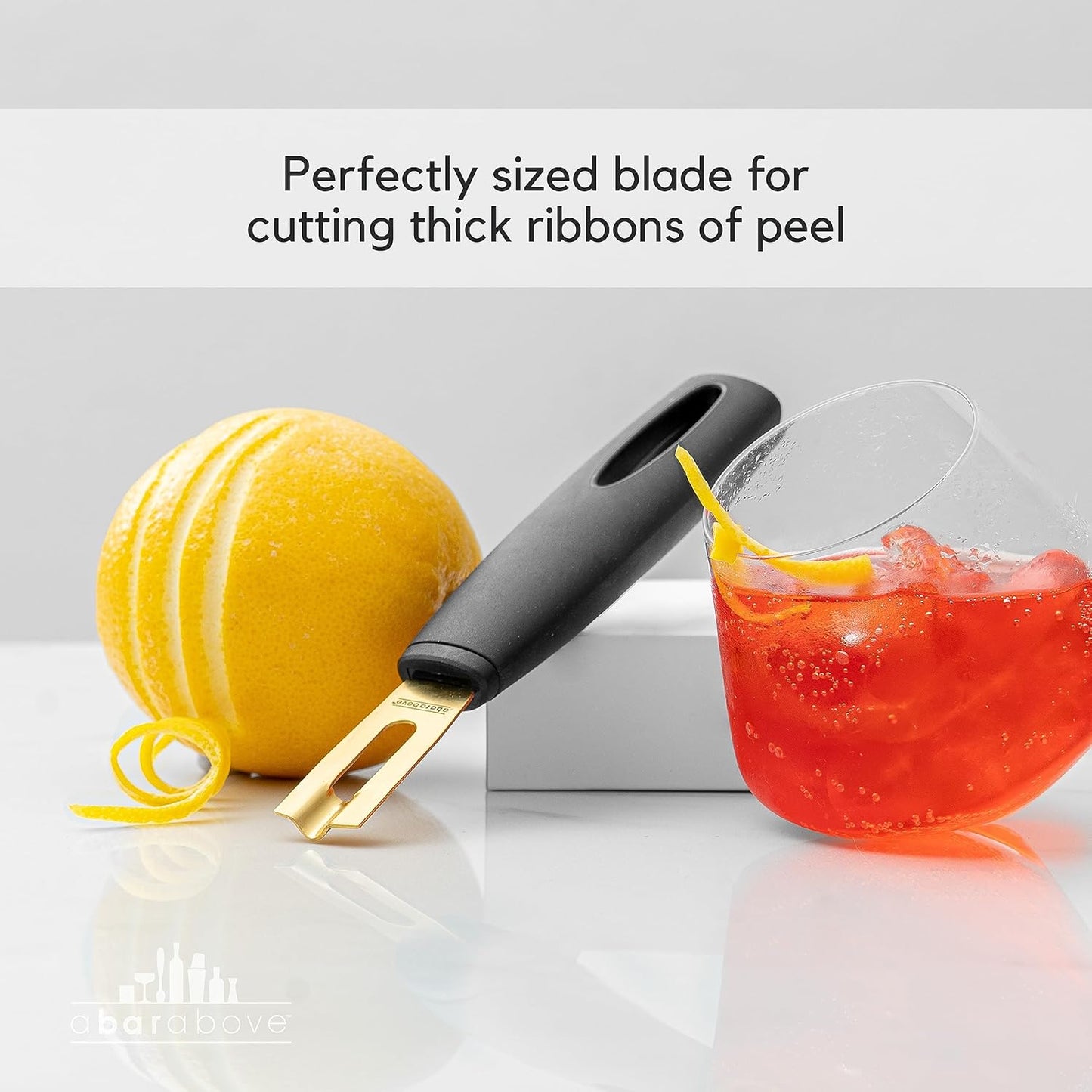 A Bar Above Black Handle Stainless Steel Channel Knife, Chef-Grade Citrus Garnish Tool, Zester and Fruit Peeler for Cocktails, Culinary Presentation, and Kitchen Use