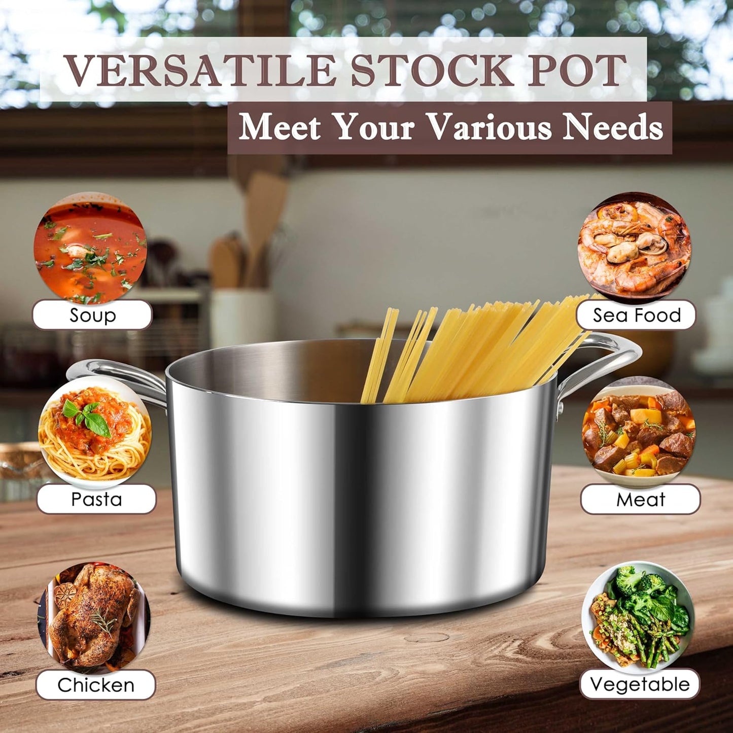 Herogo 7.3 Quart Stock Pot, 18/10 Stainless Steel Cooking Pot with Lid, 7.3 QT Pasta Stockpot with Handles, Tri-Ply Stockpot for Induction Gas Electric Stove, Dishwasher Safe