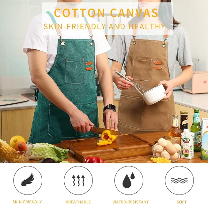 Tosewever Canvas Cross Back Chef Cotton Aprons - Image 7