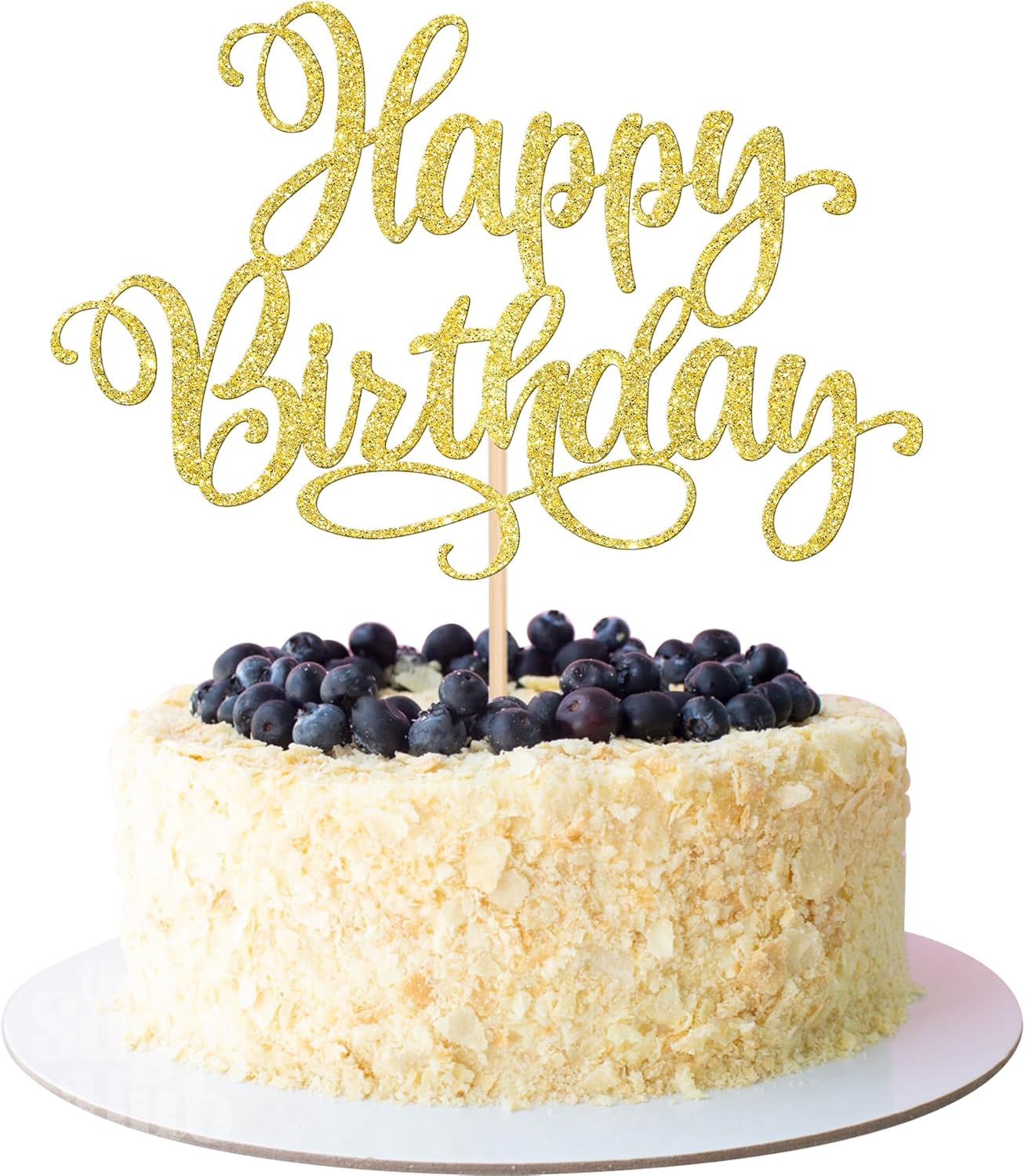 1 PCS Happy Birthday Cake Topper Glitter Happy Birthday Cake Pick Bunting Decor for Anniversary Celebrating Happy Birthday Party Cake Decorations Supplies Gold