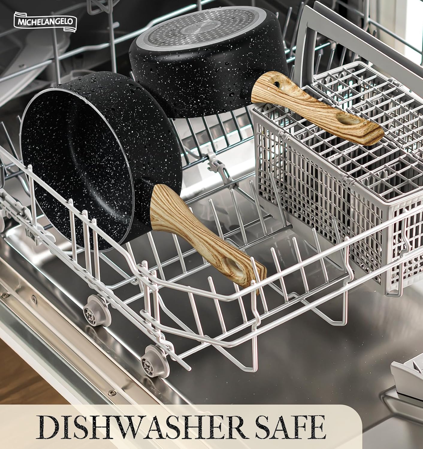 MICHELANGELO Saucepan Set with Lid, Nonstick Sauce Pan with Lid 1QT, 2QT & 3QT, Stone Saucepan Sets, Small Sauce Pot with Lid, Granite Sauce pan 3 Piece, Sauce Pots, Black