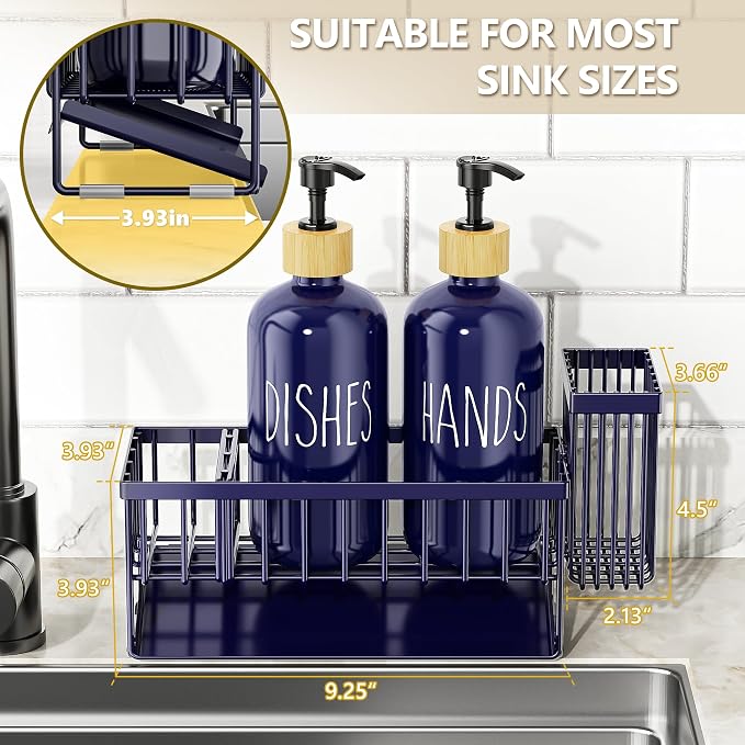 Cisily Navy Blue Kitchen Dish Soap Dispenser, 16 fl Oz Dual Kitchen Soap - Image 4