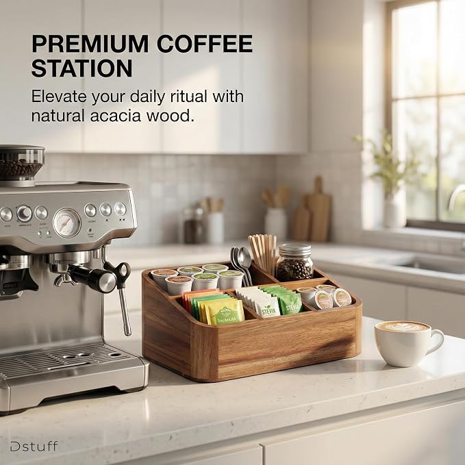 Dstuff Acacia Wood Coffee Station Organizer - Image 5