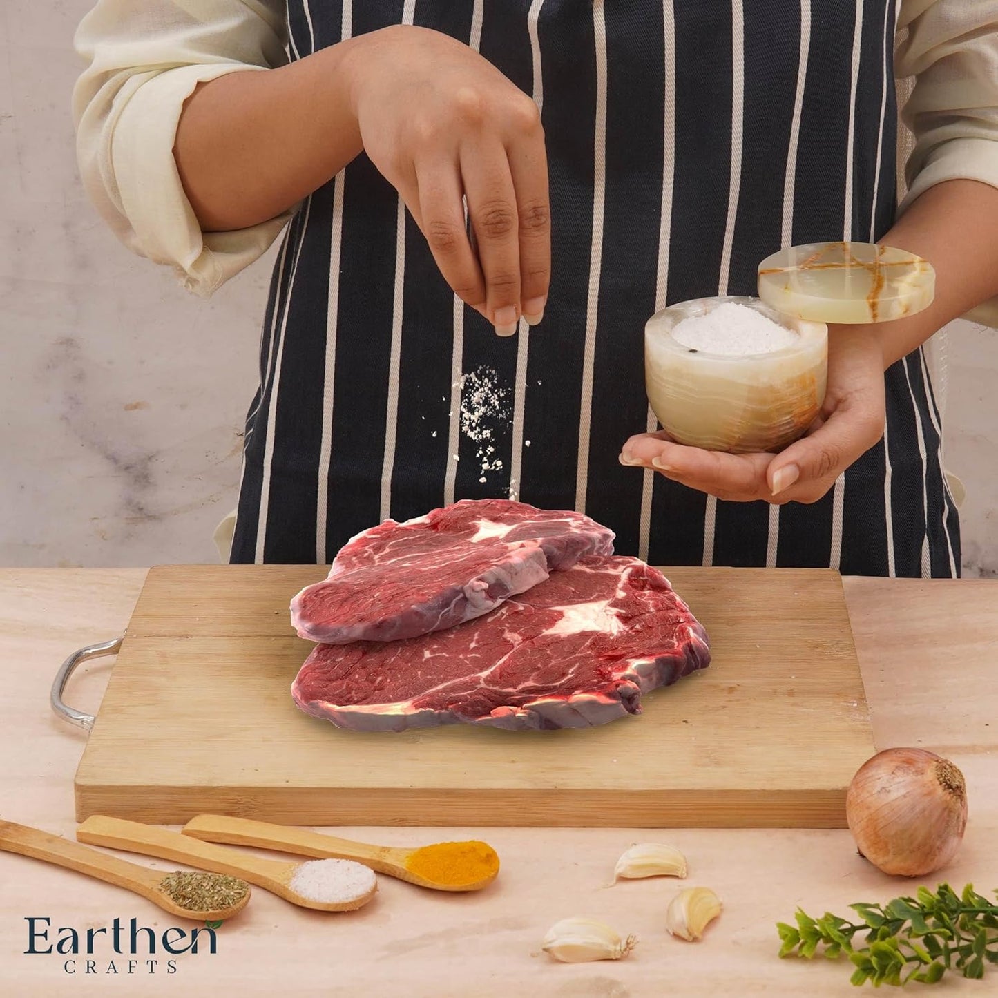 Marble Salt Cellar with Swivel Lid 3" Inches Green Onyx Salt Keeper for Countertop, Kosher Salt and Seasoning Storage Container for Kitchen or Bath Salt