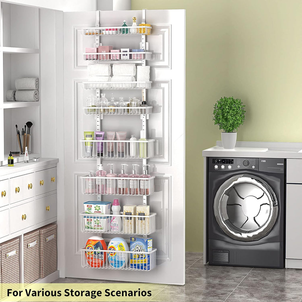 Moforoco White Over The Door Pantry Organizer, Pantry Organization and Storage, Metal Hanging Spice Rack Shelves Door, Seasoning Shelves, Laundry Room Organization, House and Kitchen Essentials