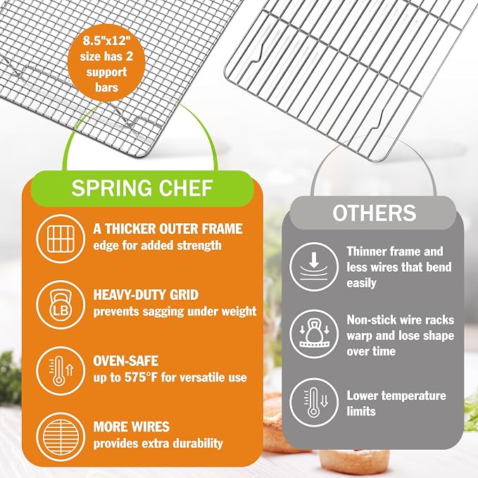 Spring Chef 8.5" x 12" Stainless Steel Cooling Racks, Wire Rack - Image 4