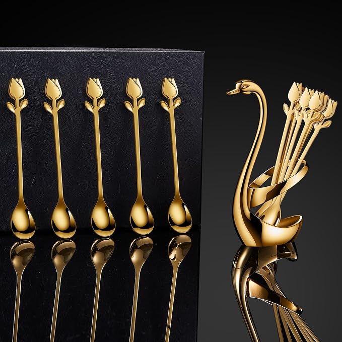 Gold Small Coffee Spoon Holder Set, Swan Base - Image 8