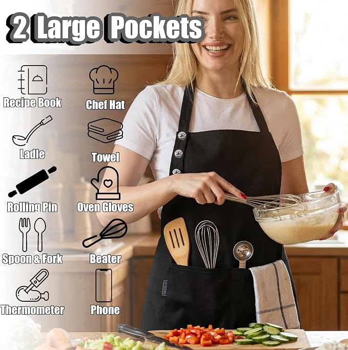 TOSHE Kitchen Apron Waterdrop Resistant Cotton Apron - Image 2