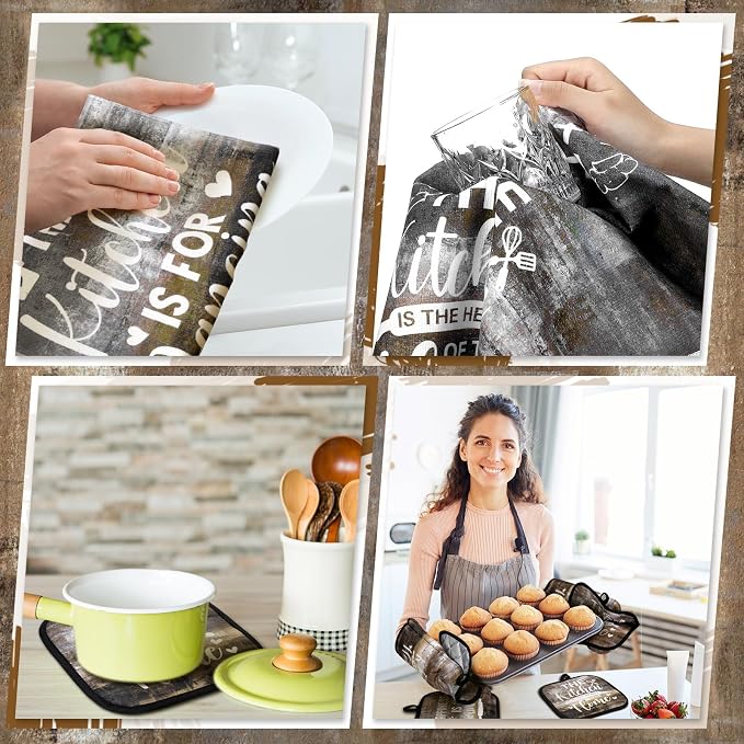 Fourluoo 10 Pcs Farmhouse Kitchen Decor and Accessories Set 4 Kitchen Towels 2 - Image 4