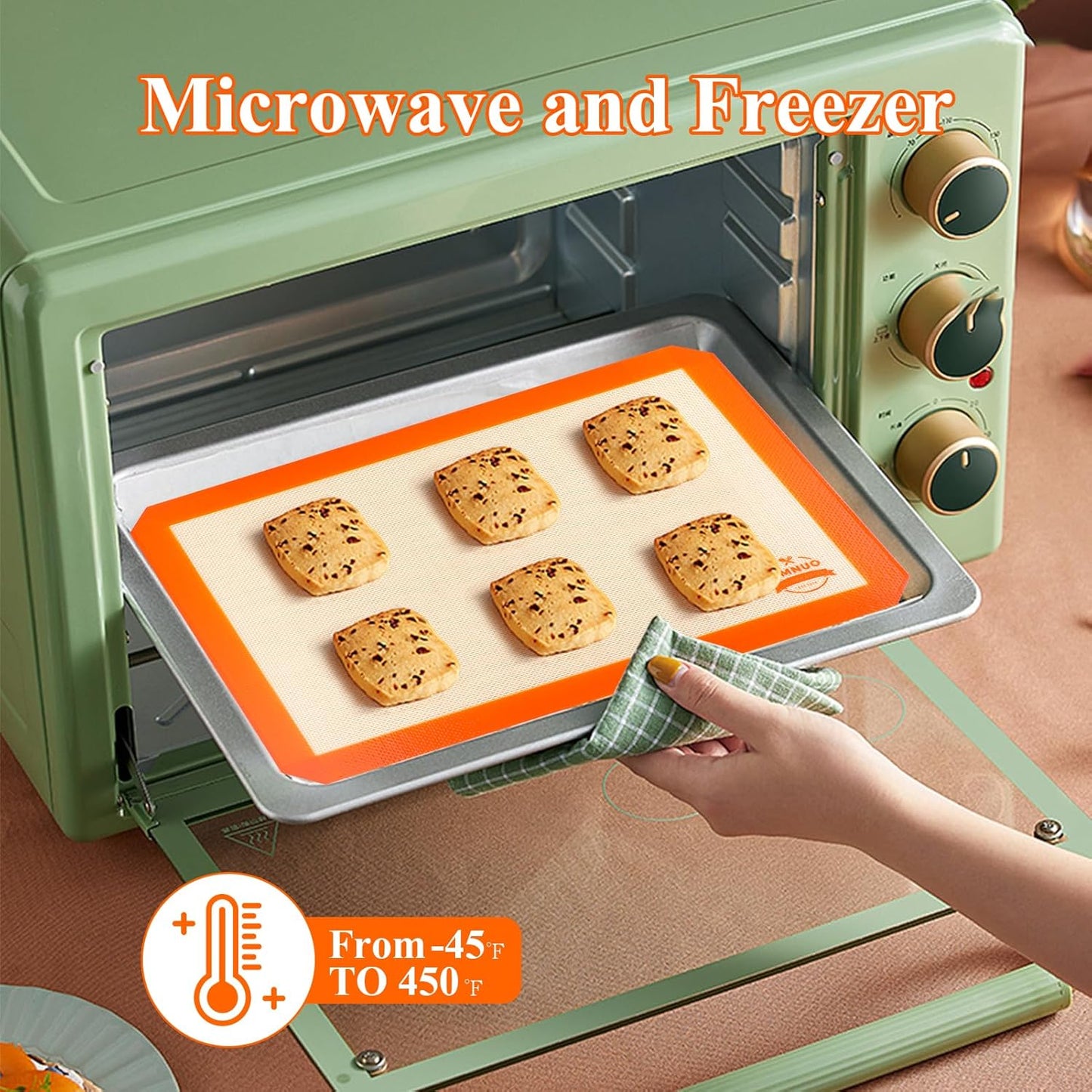 Silicone Baking Mat, Set of 3 Reusable Non-Stick Food Safe Baking Sheets for Cookies,for Making Cookies, Macaroons, Bread (Orange)