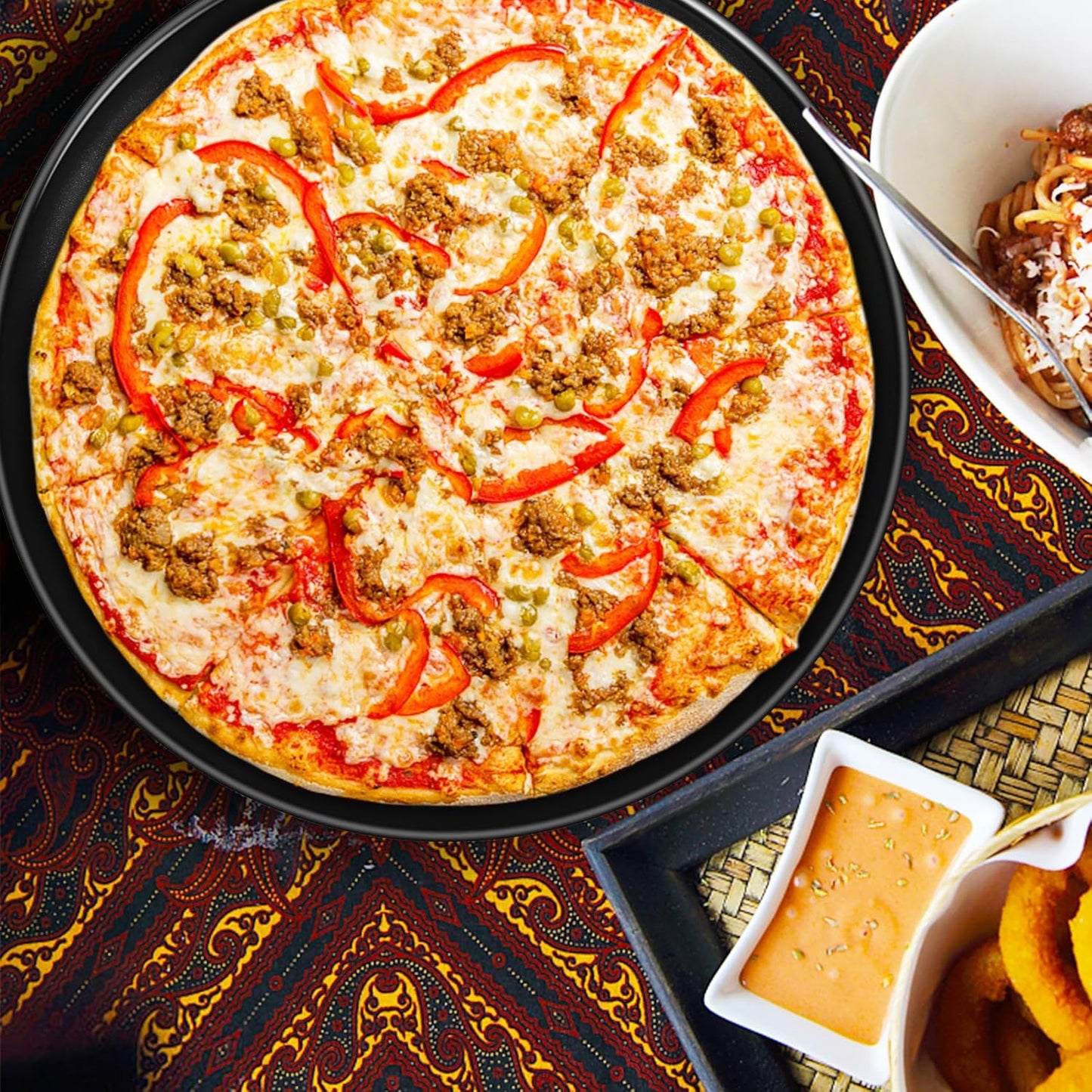 P&P CHEF Pizza Pan Bakeware for Home Kitchen, Stainless Steel Pizza Tray for Baking Pizza, Healthy & Reusable & Easy Clean, Oven & Freezer Safe, 10 Inch & Black