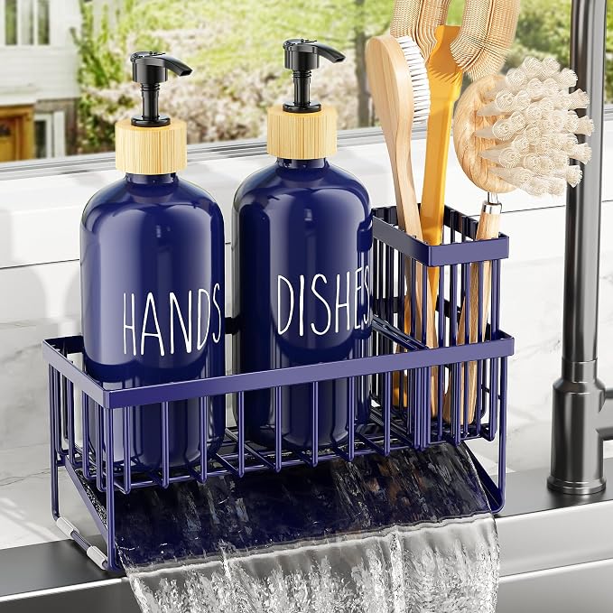 Cisily Navy Blue Kitchen Dish Soap Dispenser, 16 fl Oz Dual Kitchen Soap by CISILYHOMELIFE
