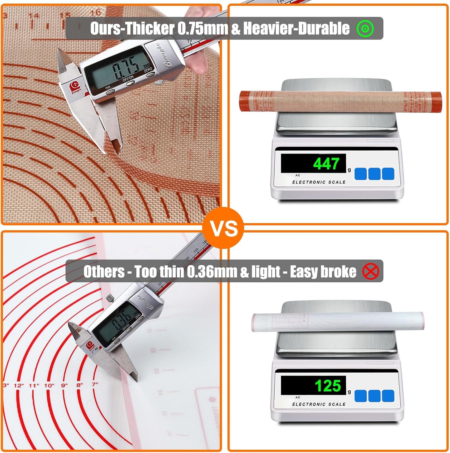 Silicone Baking Mat 36x24 Inch Nonstick Pastry Mat Perfect for Dough Mat, Pastry Board, Kitchen Counter Mat - For Dough, Pastry, Pie Crust, Fondant, Cookies, Bread, Pasta/Pizza, Red