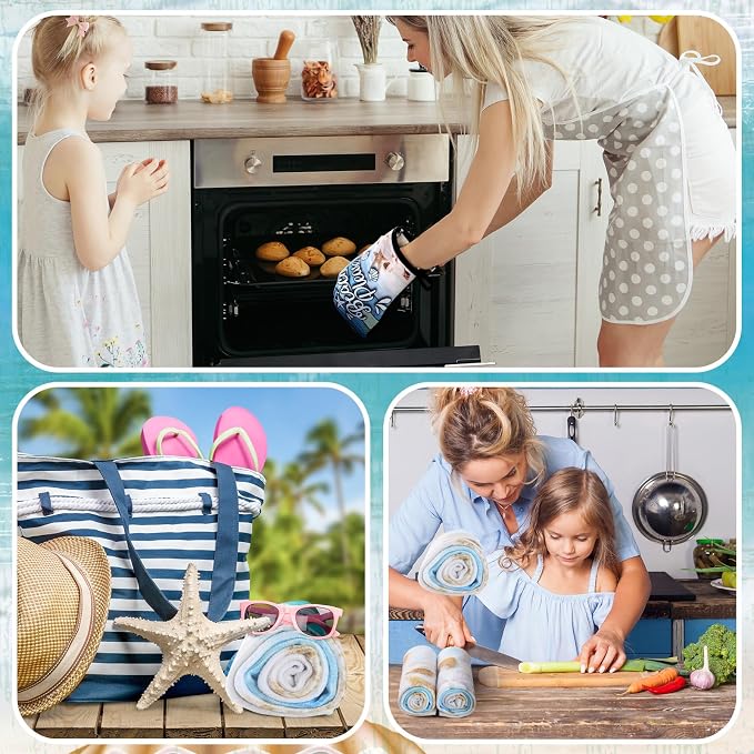 6 Pcs Summer Beach Kitchen Towels Pot Holders and Oven Mitts Set Include - Image 4