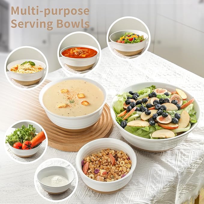 HASENSE Ceramic Mixing Bowls, Large Serving Salad Pasta Bowls Set, 2.1/1.0/0.5 - Image 5