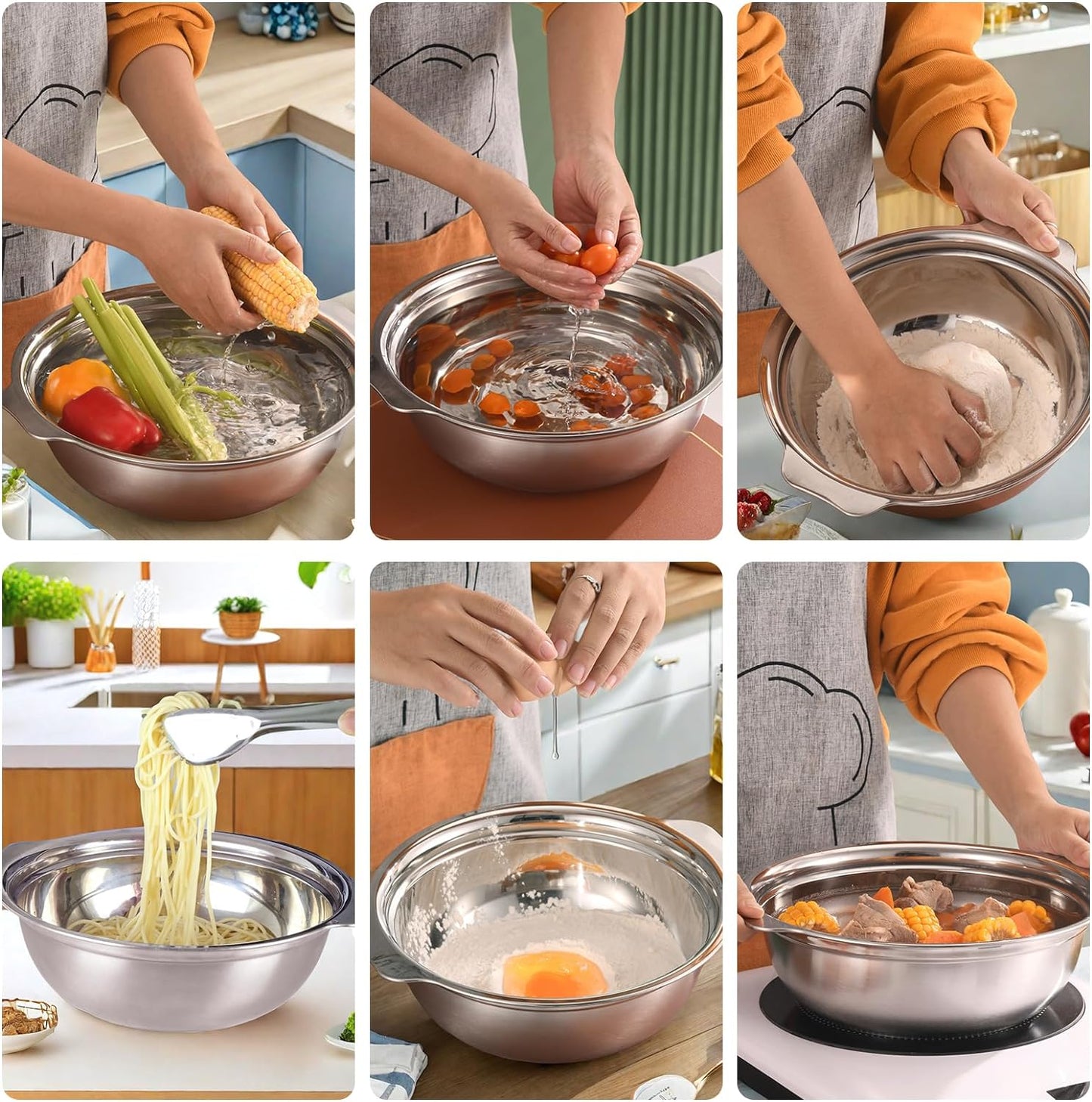 Stainless Steel Colander for Kitchen, 2.5QT Rice Washer Strainer with Mixing Bowl, Colander Bowl Set with Microporous for Washing Rice, Pasta, Spaghetti, Fruits, Dishwasher Safe(2PC)