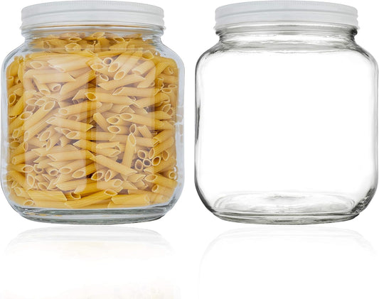 kitchentoolz 2 Pack Large Mason Jars Wide Mouth 64 oz – Half Gallon Glass Jar with Lid – 1/2 Gallon Mason Jar Airtight for Canning, Storing, Brewing, Pickling – Big Mason Jar with Lid