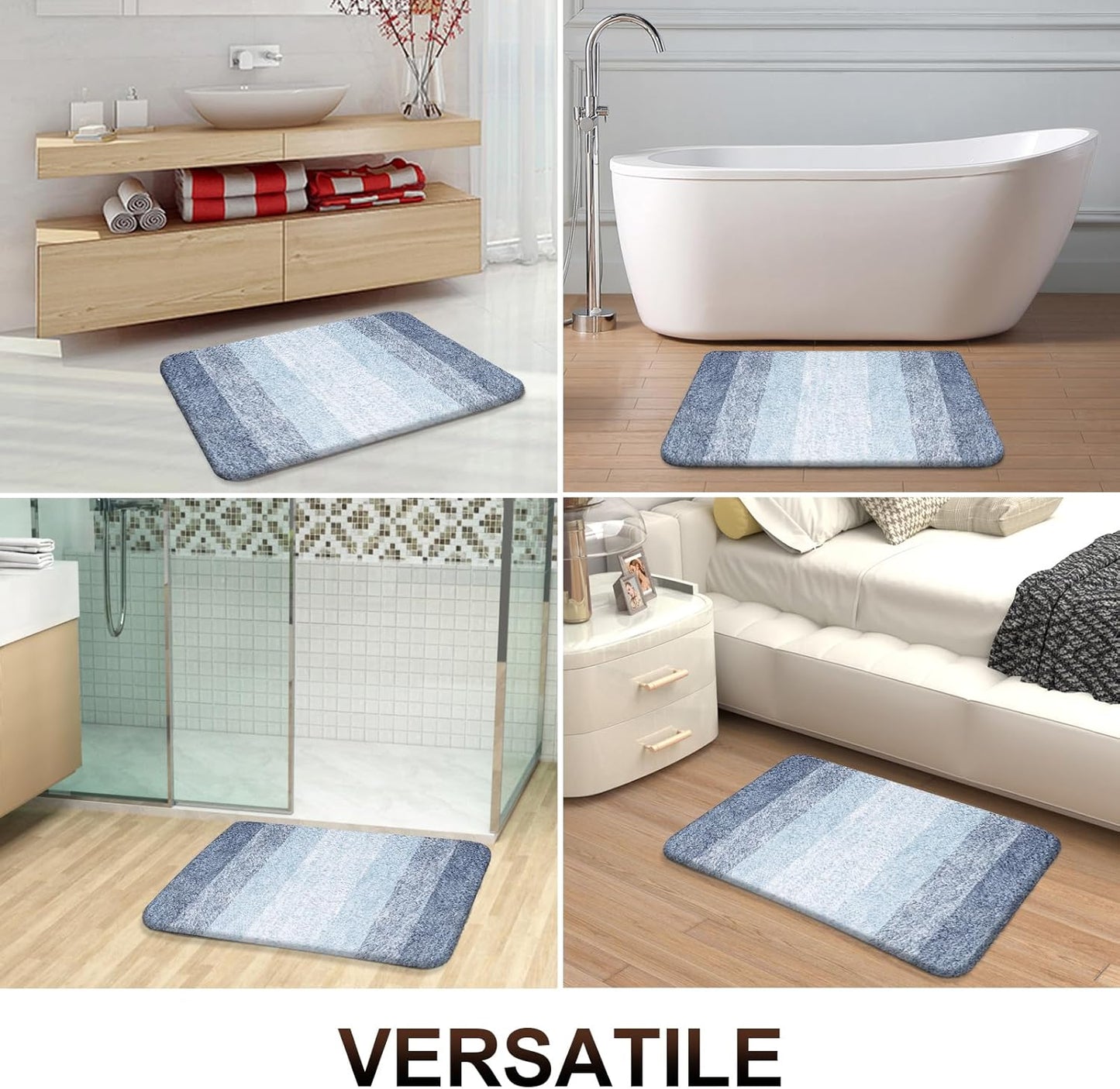 OLANLY Bathroom Runner Rugs 47x24, Extra Soft Absorbent Microfiber Bath Rugs, Rubber Backing, Quick Dry, Machine Washable Bath Mats for Bathroom Floor, Tub and Shower, Home Decor Accessories, Blue