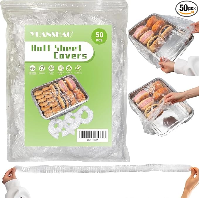 50 Pcs Half Sheet Cover 13 by 18 Inch, Elastic plastic food covers by YUANSHAO