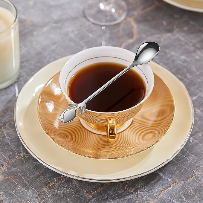 Silver Tulip/Rose Handle 12-Pcs Mini Coffee Spoons Set - Image 7
