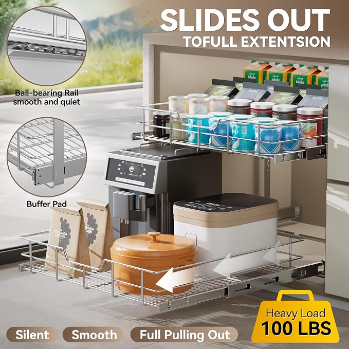 Pull Out Cabinet Organizer 24" W X 22" D, Slide Out Drawers - Image 3