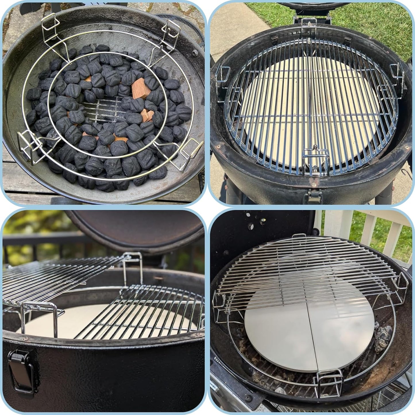 Multi-Level Cooking Grates with Ceramic Heat Deflectors, System Kit for Large Big Green Egg, BGE Kamado Joe Classic, Char-Griller Akorn 18" Charcoal Grill
