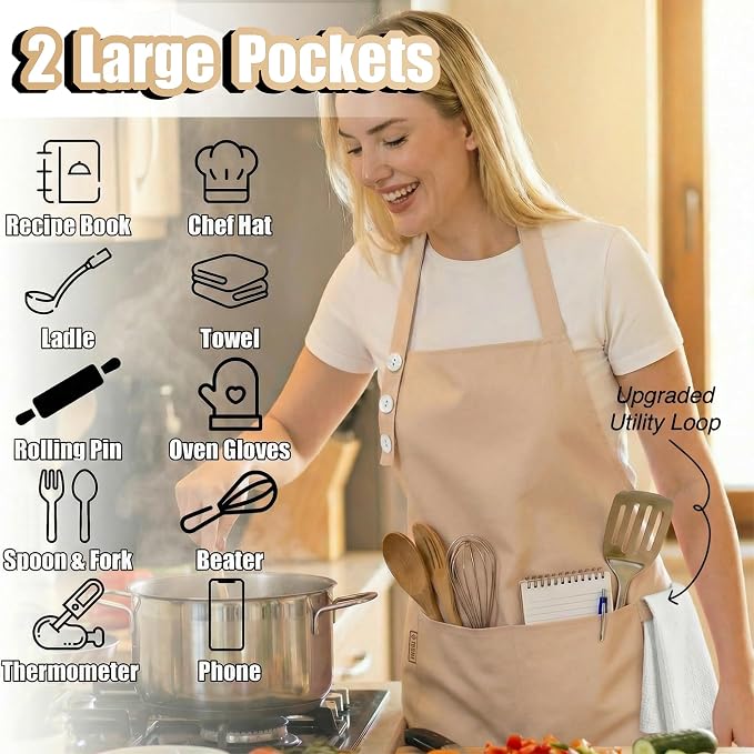 TOSHE Kitchen Apron Waterdrop Resistant Cotton Apron - Image 2