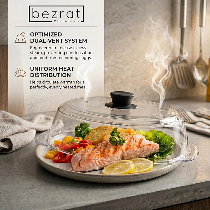 Bezrat Microwave Tall Glass Plate Cover | Splatter Guard Lid - Image 6