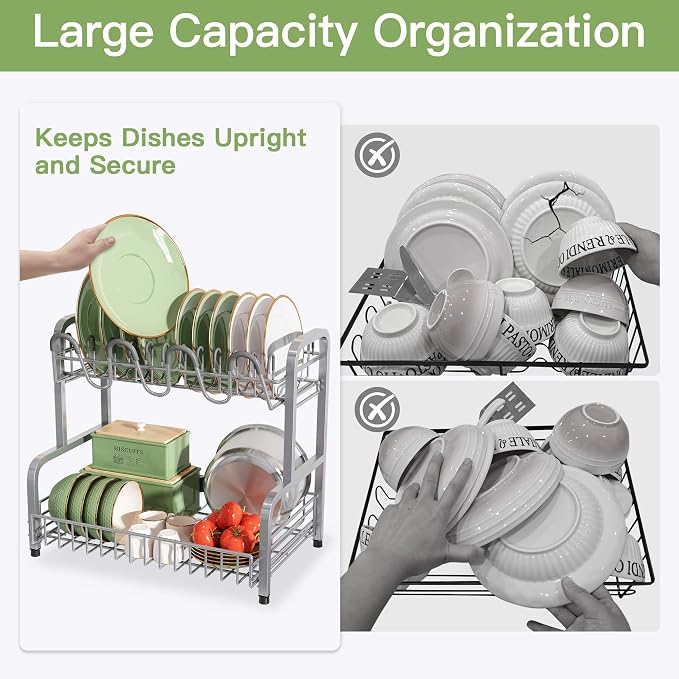 romision 2 Tier Compact Stainless Steel Dish Drainers Drying Rack - Image 4