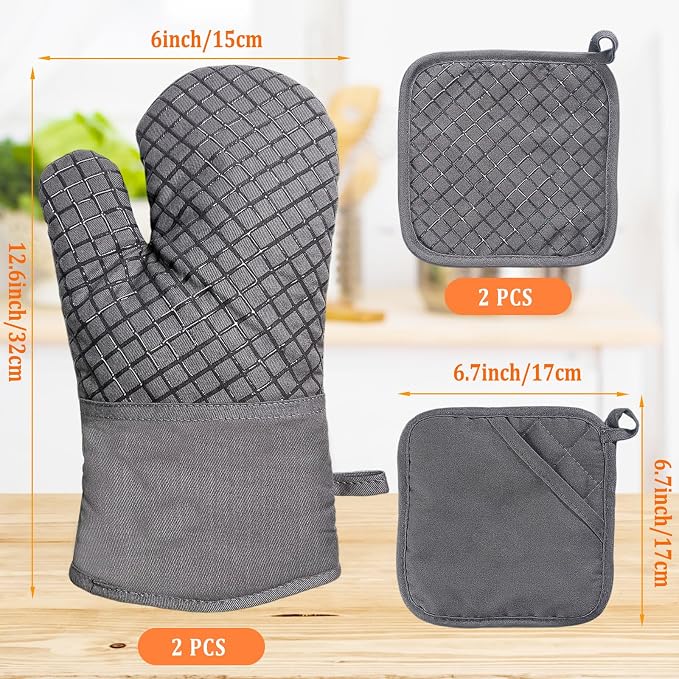 4 Pcs Oven Mitts and Pot Holders, Kitchen Long Oven Glove High Heat Resistant - Image 2