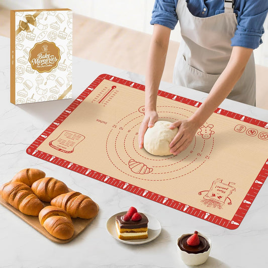 Non-Slip Silicone Baking Mat - 32x24 inch Extra Thick Pastry Mat with Measurements for Sourdough, Macarons, Bread, Pizza, Dough Rolling, Kneading, Oven Mat Heat Resistant to 480°F Gift for Baker