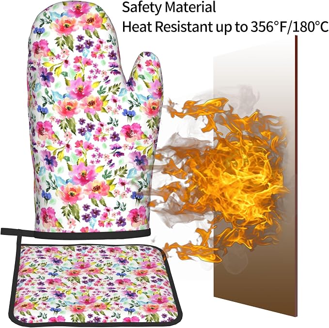 Floral Oven Mitts and Pot Holders Sets Spring Summer Kitchen Mitts Colorful - Image 5
