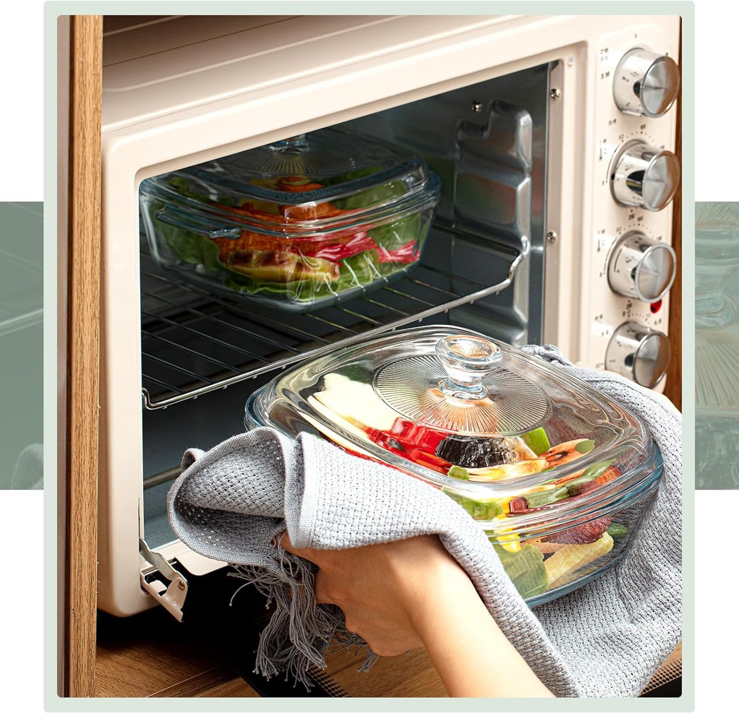 Maxcheck 2 Pieces Glass Casserole Dish with Lid Baking Casserole Dish Covered Cookware Microwave Bowls with Handle for Kitchen Restaurant Home Party Cooking, Oven Safe (Square, 0.8L/ 1.5L)