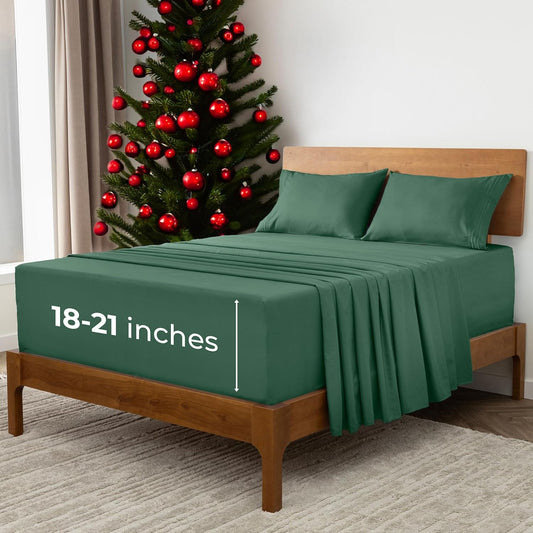 Mellanni Extra Deep Queen Sheets - 4 PC Iconic Collection Bedding - Hotel Luxury, Ultra Soft, Cooling Bed Sheets - Wrinkle, Fade, Stain Resistant (Queen, Emerald Green)