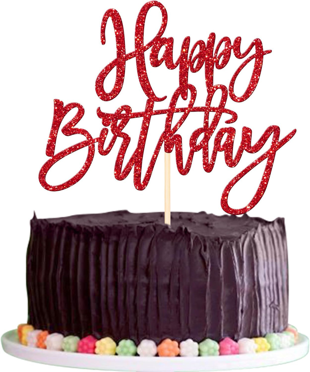 ZHUOWEISM 1 PCS Red Glitter Happy Birthday Cake Topper for Celebrating Birthday, Anniversary Parties