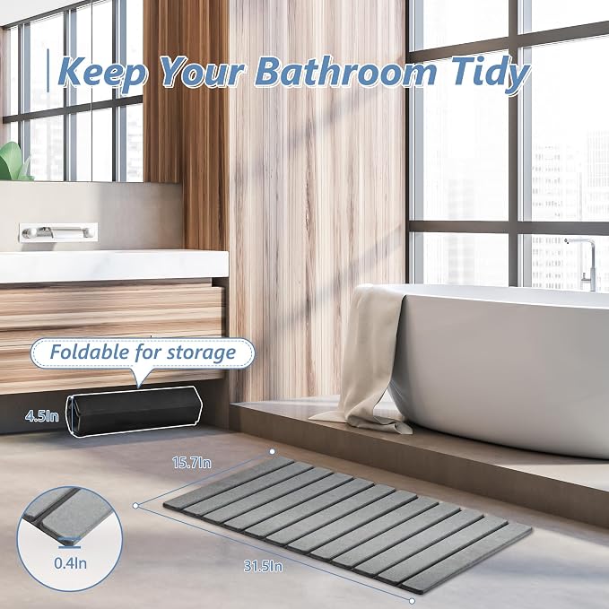 AWW Foldable Stone Bath Mat, Quick Dry Diatomaceous Earth Bath Mat - Image 5