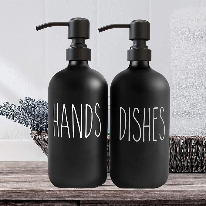 Sunrise Premium 16 OZ Thick Black Glass Soap Dispenser, Matte Black Stainless - Image 6