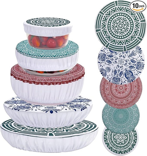 10Pcs Reusable Bowl Covers In 5 Size, Stretch Cloth Fabric Dish Cover Kitchen by CGFOXUO