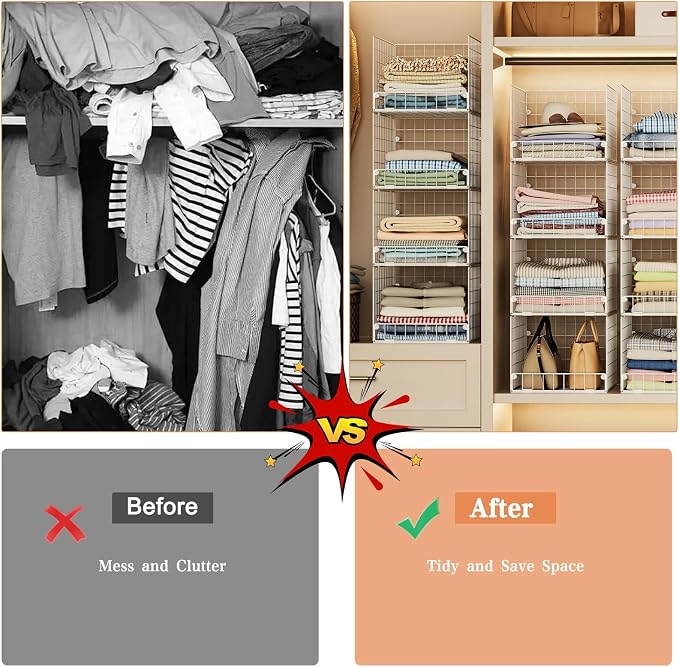 5-Tier Stackable Closet Storage Shelves, Closet Organizers and Storage Basket - Image 8