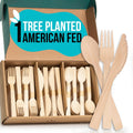 Bamboo Cutlery Set 300 Pcs (100 Forks 100 Knives 100 Spoons) Reusable & Disposable Bamboo Utensils Set | Splinter-Free, Sturdy, Compostable Cutlery Set| FSC Certified